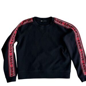 Maje Black Crewneck Sweater with Red Love Tape Size 1 or S